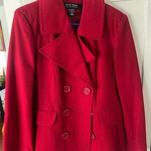 New York & Company Women's Red Wool Peacoat Winter Jacket w/Buttons Size 10